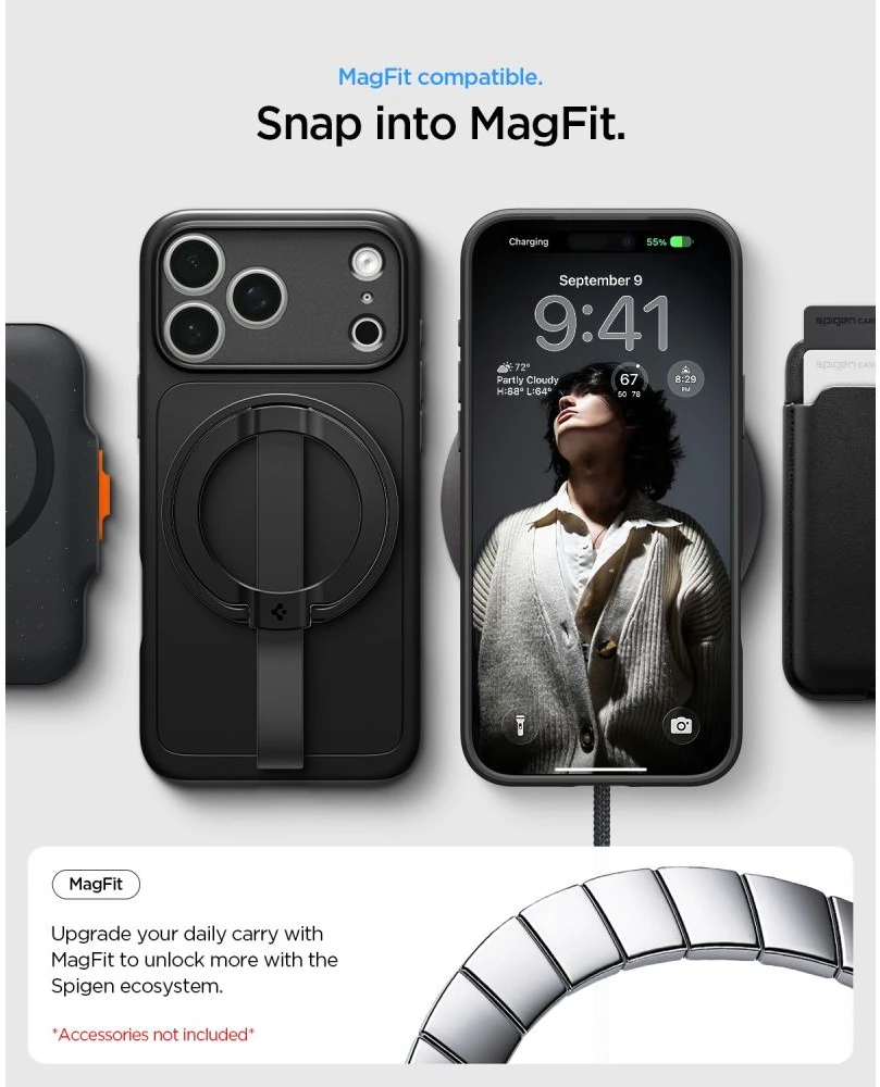 Dėklas Spigen Thin Fit MagSafe iPhone 17 Pro Max / 18 Pro Max juodos spalvos
