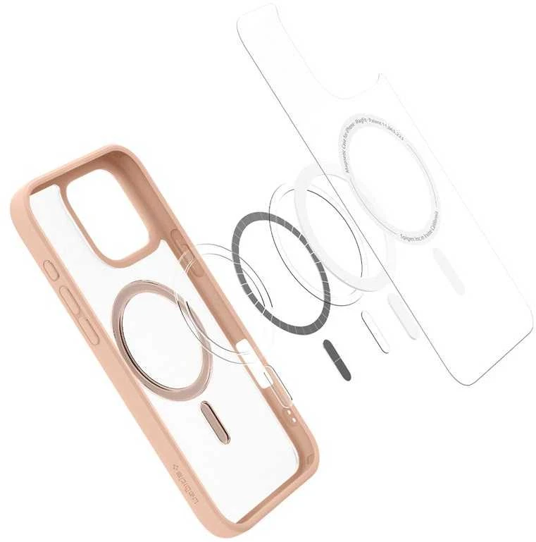 Dėklas Spigen „Ultra Hybrid MagSafe“, šerkšno rožinės spalvos titano spalvos – „iPhone 16 Pro Max“