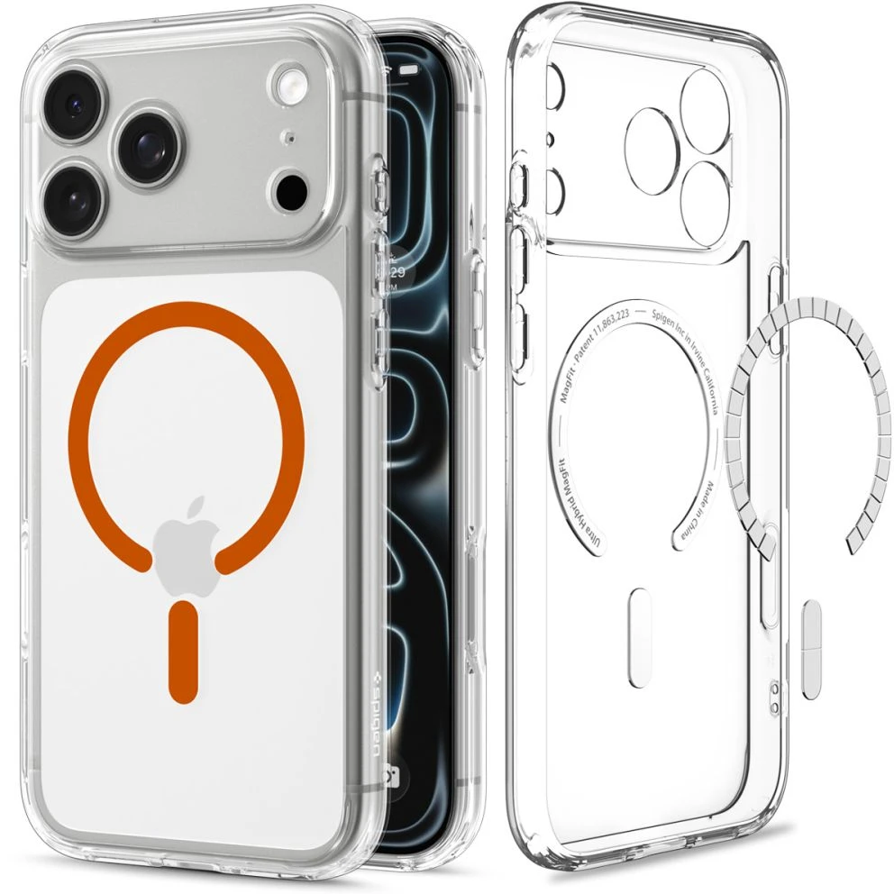 Dėklas Spigen ULTRA HYBRID MagSafe iPhone 17 Pro Max / 18 Pro Max SKAIDRUS/ORANŽINIS