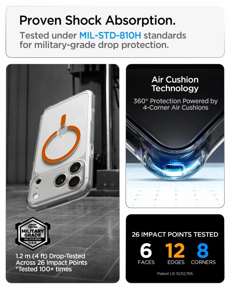 Dėklas Spigen Ultra Hybrid MagSafe iPhone 17 Pro / 18 Pro SKAIDRUS/ORANŽINIS