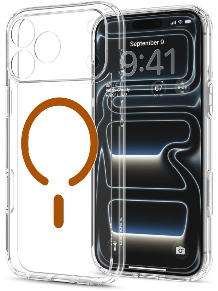 Dėklas Spigen Ultra Hybrid MagSafe iPhone 17 Pro / 18 Pro SKAIDRUS/ORANŽINIS