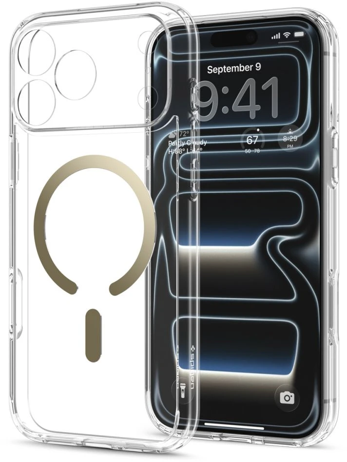 Dėklas Spigen ULTRA HYBRID MagSafe iPhone 17 Pro / 18 Pro SKAIDRUS/AUKSINIS