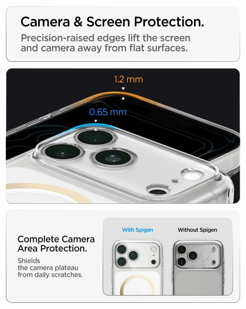 Dėklas Spigen Ultra Hybrid MagSafe iPhone 17 Pro Max / 18 Pro Max SKAIDRUS/AUKSINIS