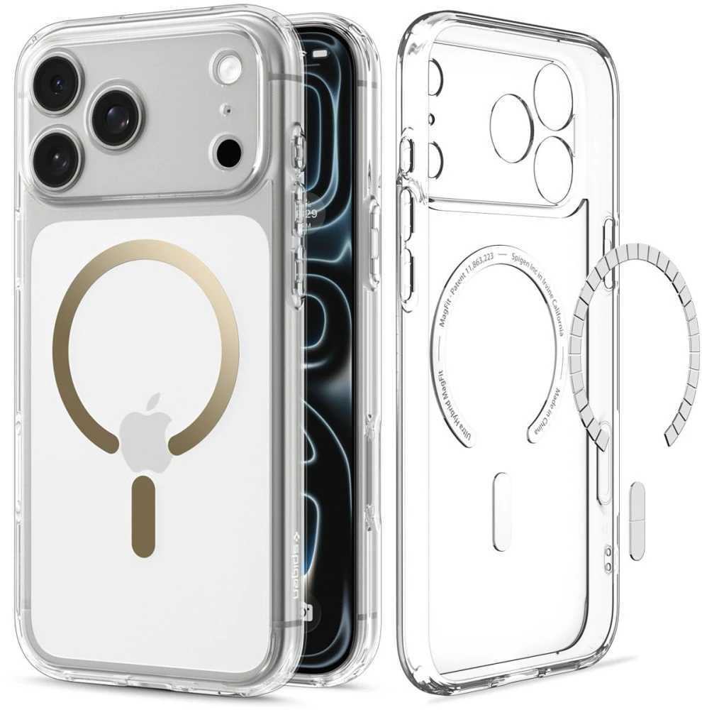 Dėklas Spigen Ultra Hybrid MagSafe iPhone 17 Pro Max / 18 Pro Max SKAIDRUS/AUKSINIS