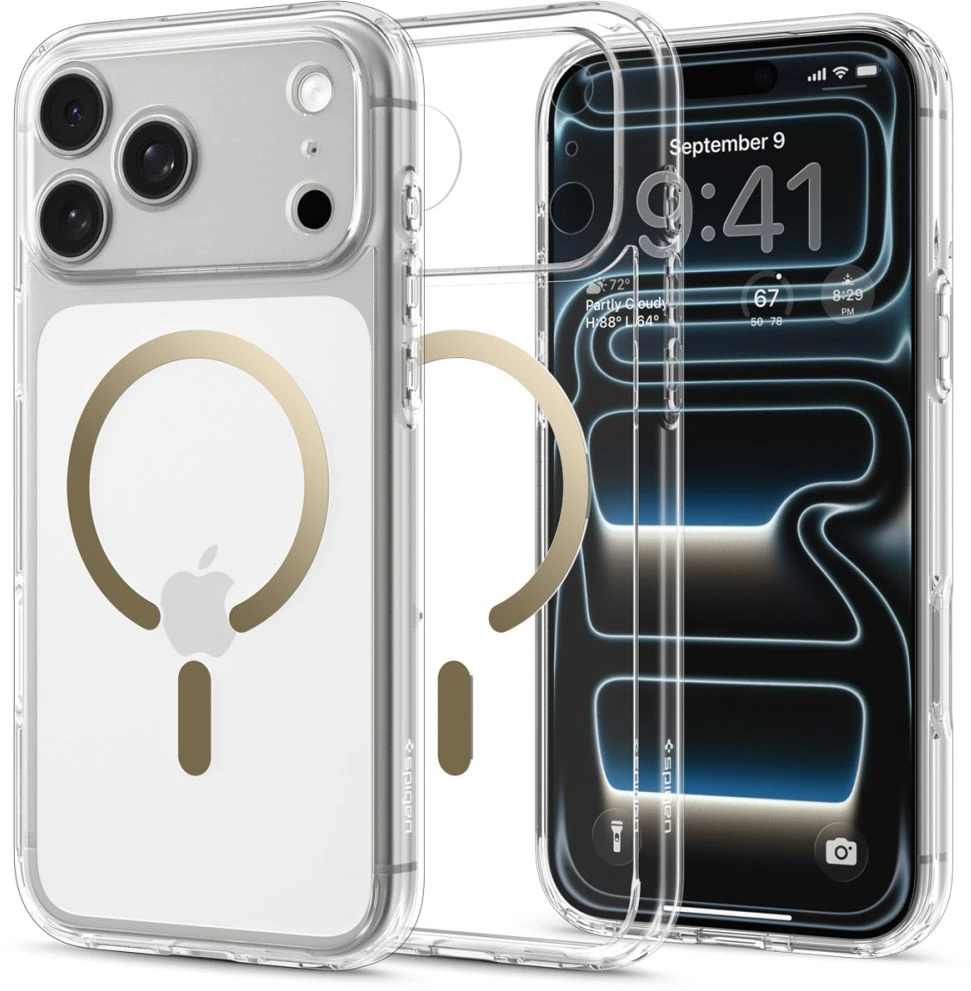 Dėklas Spigen Ultra Hybrid MagSafe iPhone 17 Pro Max / 18 Pro Max SKAIDRUS/AUKSINIS