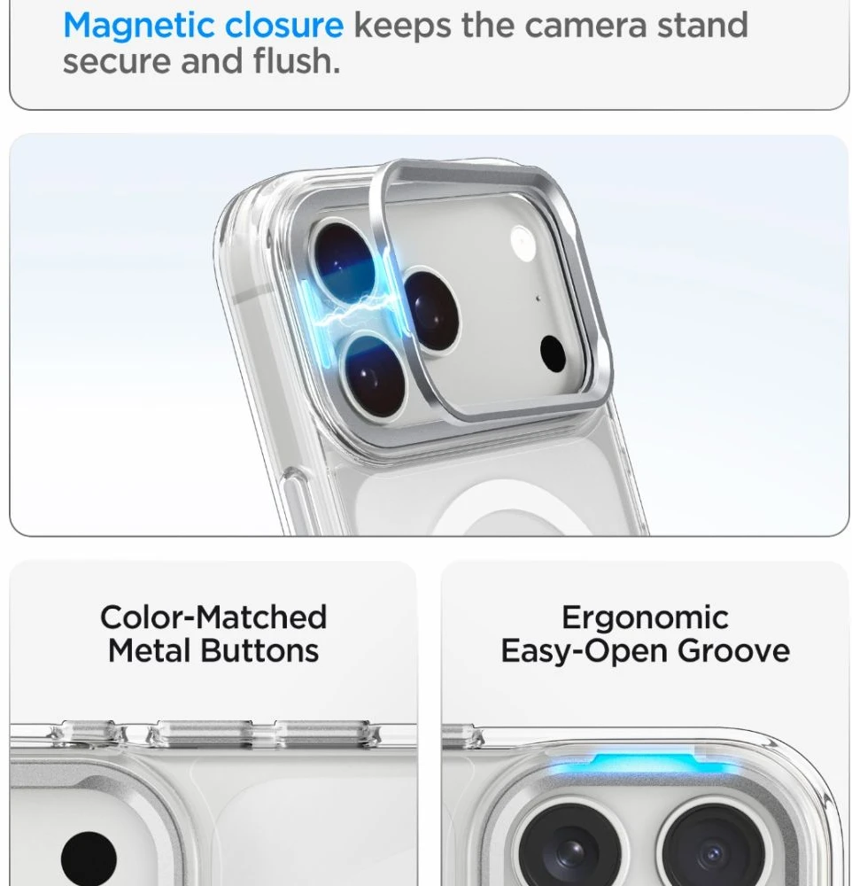 Dėklas Spigen Ultra Hybrid OPTIK S MagSafe iPhone 17 Pro / 18 Pro SKAIDRUS/SIDABRINIS