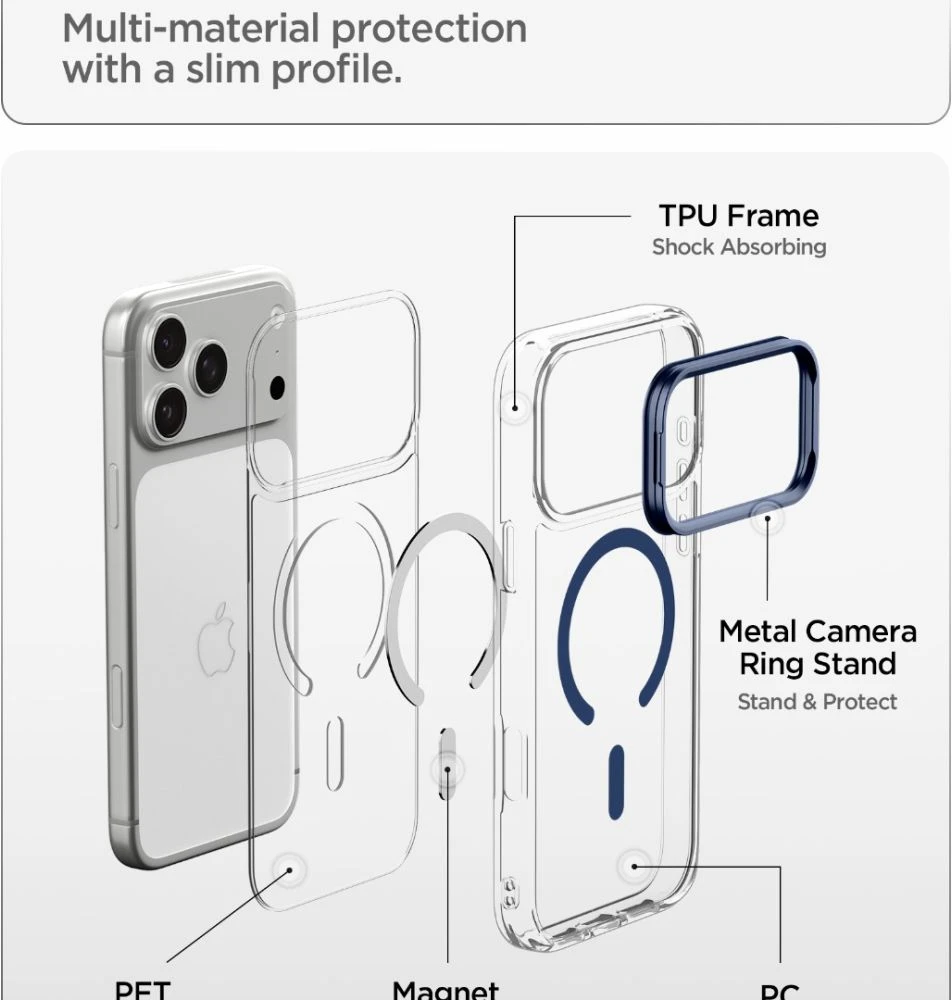 Dėklas Spigen Ultra Hybrid OPTIK S MagSafe iPhone 17 Pro Max / 18 Pro Max SKAIDRUS/TAMSIAI MĖLYNAS
