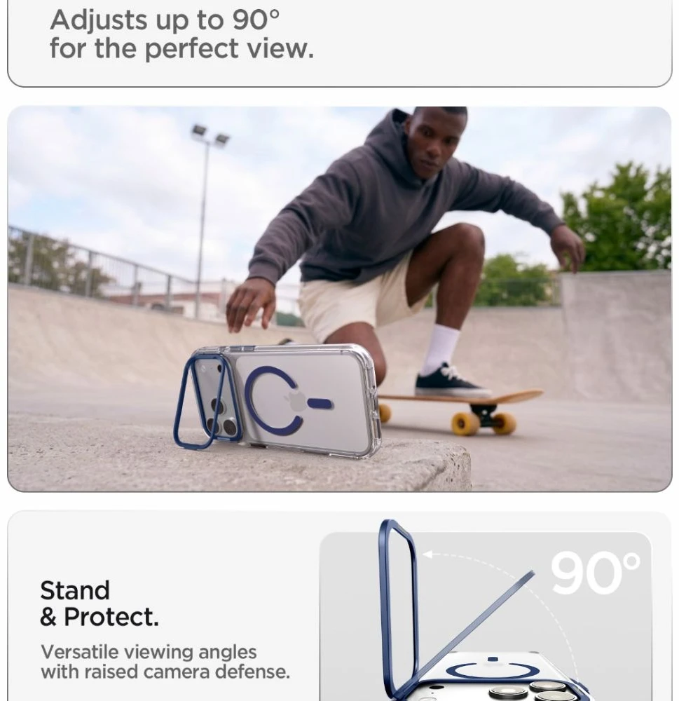 Dėklas Spigen Ultra Hybrid OPTIK S MagSafe iPhone 17 Pro Max / 18 Pro Max SKAIDRUS/TAMSIAI MĖLYNAS