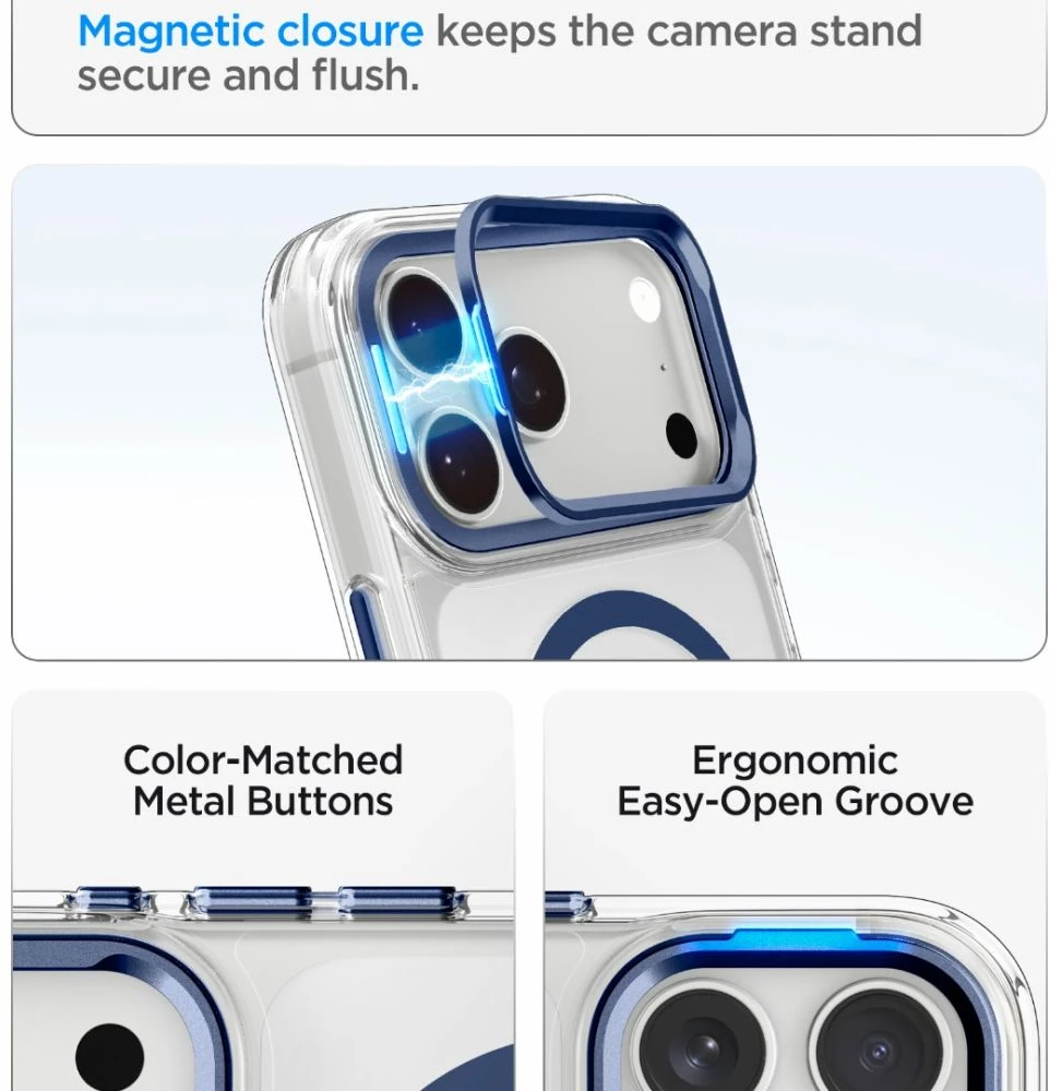 Dėklas Spigen Ultra Hybrid OPTIK S MagSafe iPhone 17 Pro Max / 18 Pro Max SKAIDRUS/TAMSIAI MĖLYNAS