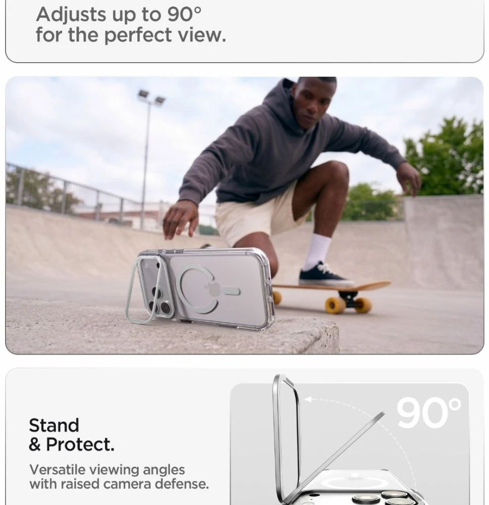 Dėklas Spigen Ultra Hybrid OPTIK S MagSafe iPhone 17 Pro / 18 Pro SKAIDRUS/SIDABRINIS