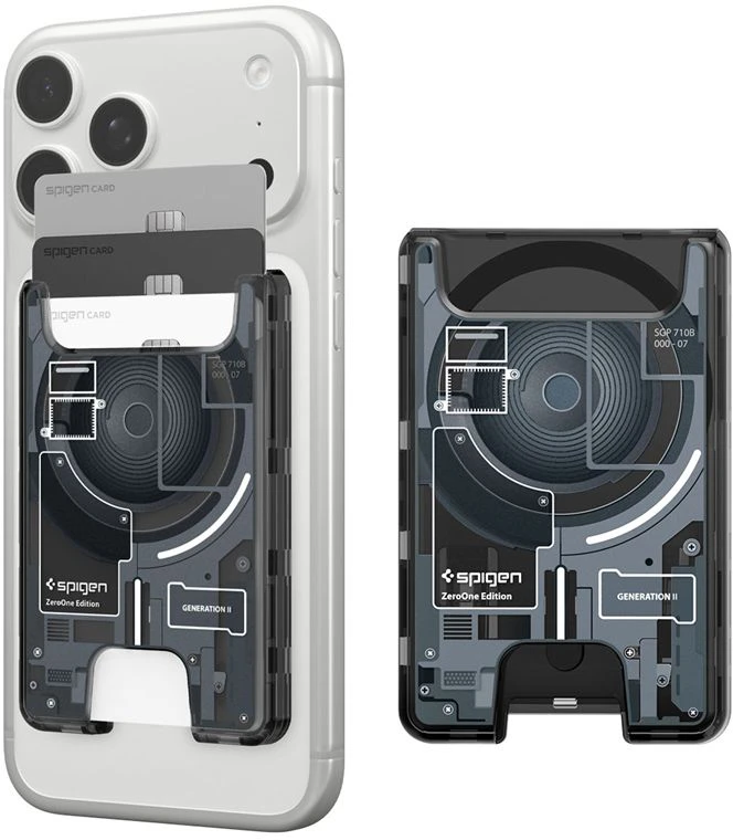 Dėklas Spigen Ultra Hybrid Wallet MagSafe, zero one juodas