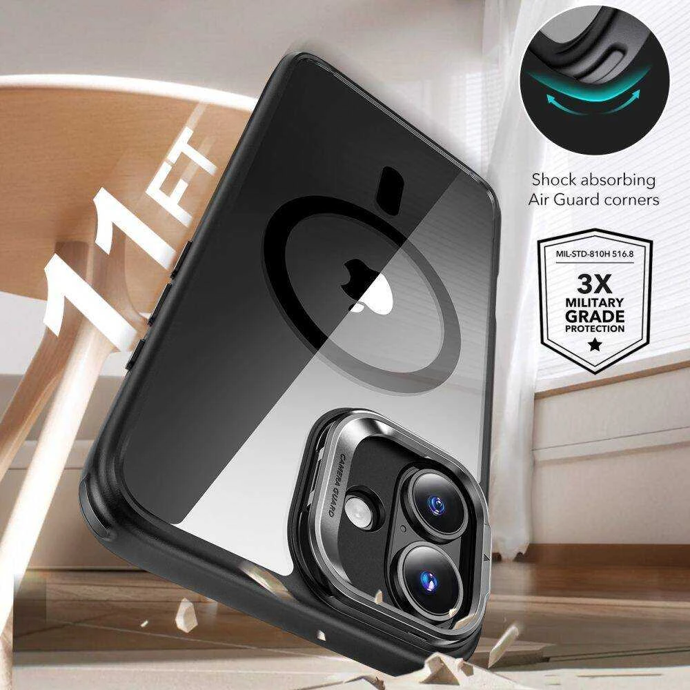 Dėklas su stoveliu + apsauginis stiklas Apple iPhone 16 Plus ESR Classic Hybrid Kickstand Halolock MagSafe & Tempered Glass Clear dėklas telefonui juodos spalvos
