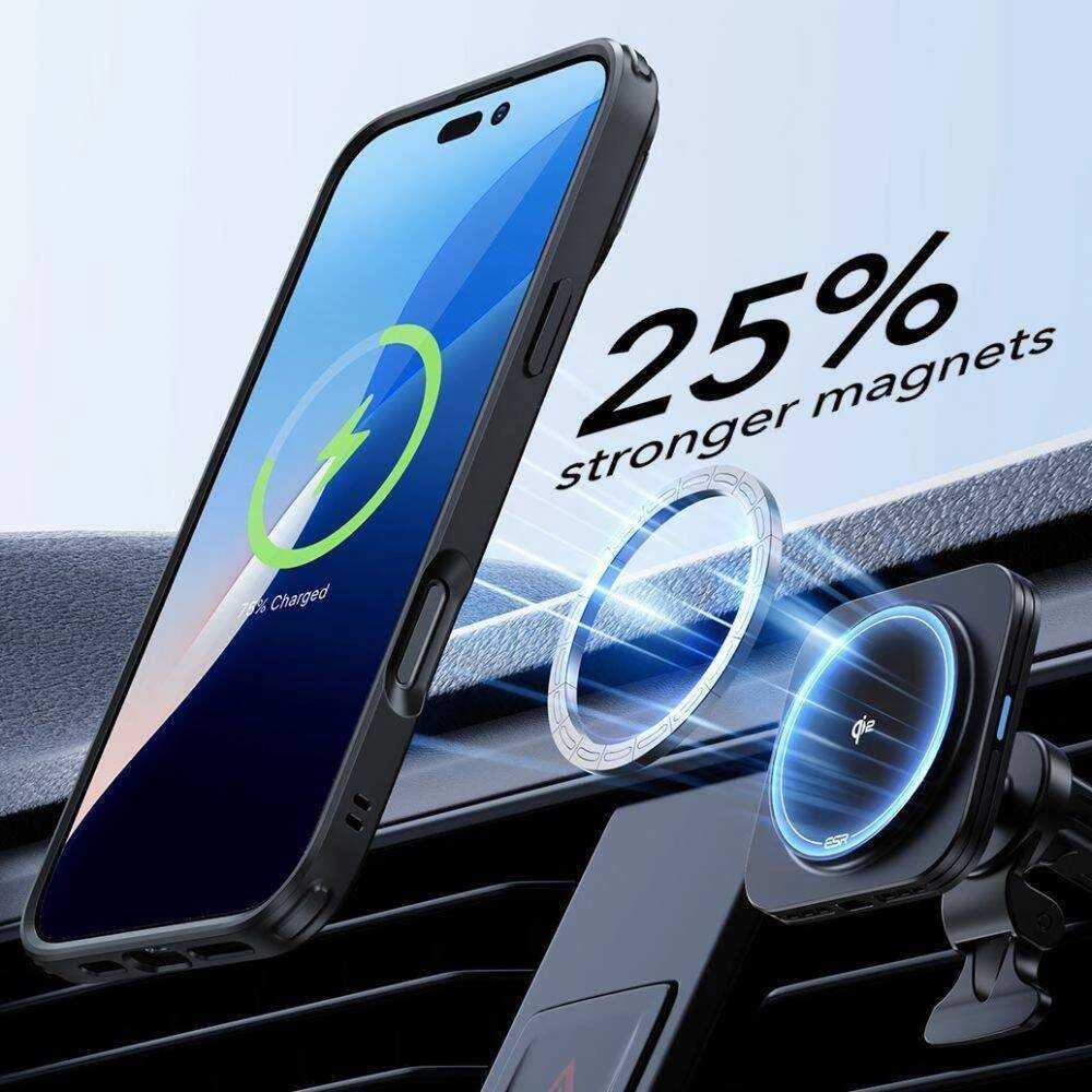Dėklas su stoveliu + apsauginis stiklas Apple iPhone 16 Plus ESR Classic Hybrid Kickstand Halolock MagSafe & Tempered Glass Clear dėklas telefonui juodos spalvos