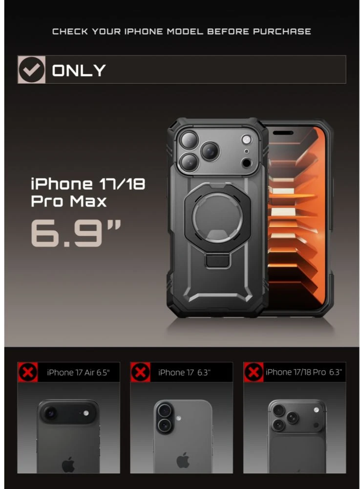 Dėklas SupCase GRIP Pro MAG MagSafe iPhone 17 Pro Max / 18 Pro Max Juodas