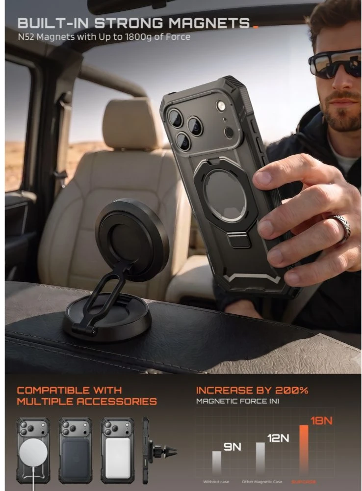 Dėklas SupCase GRIP Pro MAG MagSafe iPhone 17 Pro Max / 18 Pro Max Juodas