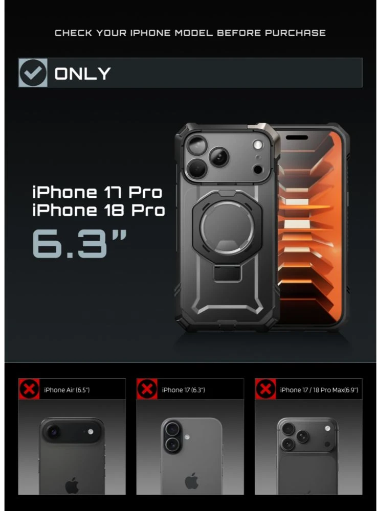 Dėklas SupCase UB GRIP MAG MagSafe iPhone 17 Pro / 18 Pro Juodas