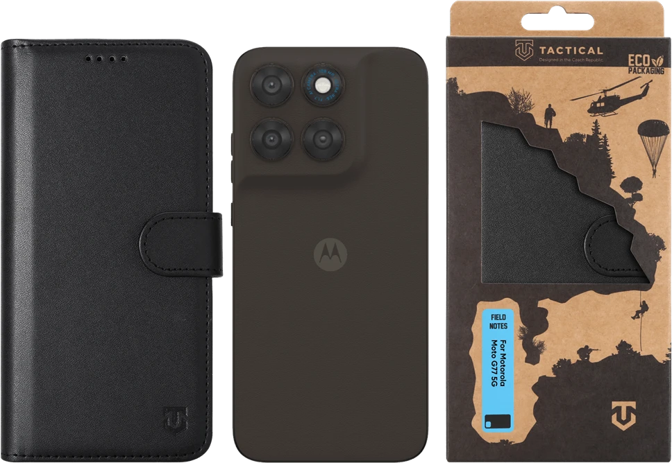 Dėklas Tactical Field Notes for Motorola Moto G77 5G juodos spalvos