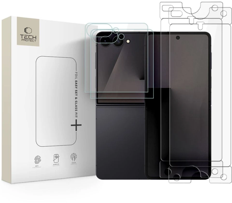 TECH-PROTECT EASY SET FOIL & GLASS FIT+ 4IN1 APSAUGINIS RINKINYS GALAXY Z FLIP 7 / 8 CLEAR