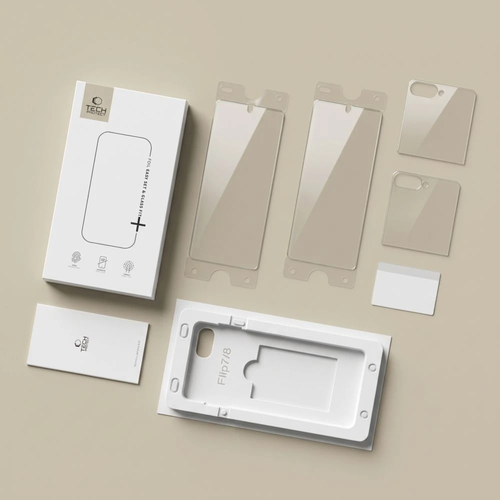 TECH-PROTECT EASY SET FOIL & GLASS FIT+ 4IN1 APSAUGINIS RINKINYS GALAXY Z FLIP 7 / 8 CLEAR
