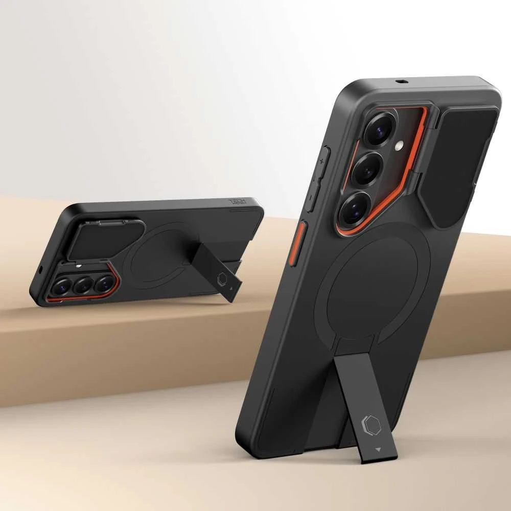 Dėklas Tech-Protect Kevlar Aura MagSafe Samsung Galaxy S26 juodos spalvos/oranžinės spalvos