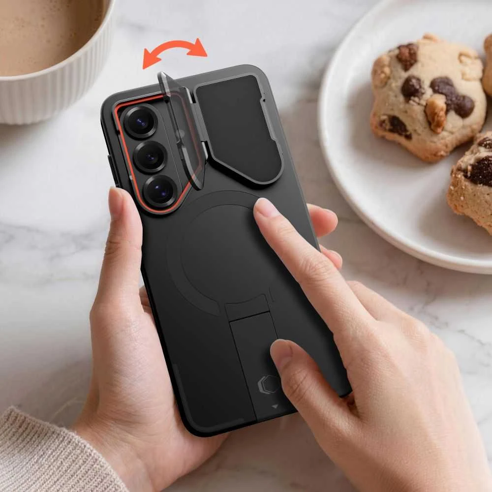 Dėklas Tech-Protect Kevlar Aura MagSafe Samsung Galaxy S26 juodos spalvos/oranžinės spalvos