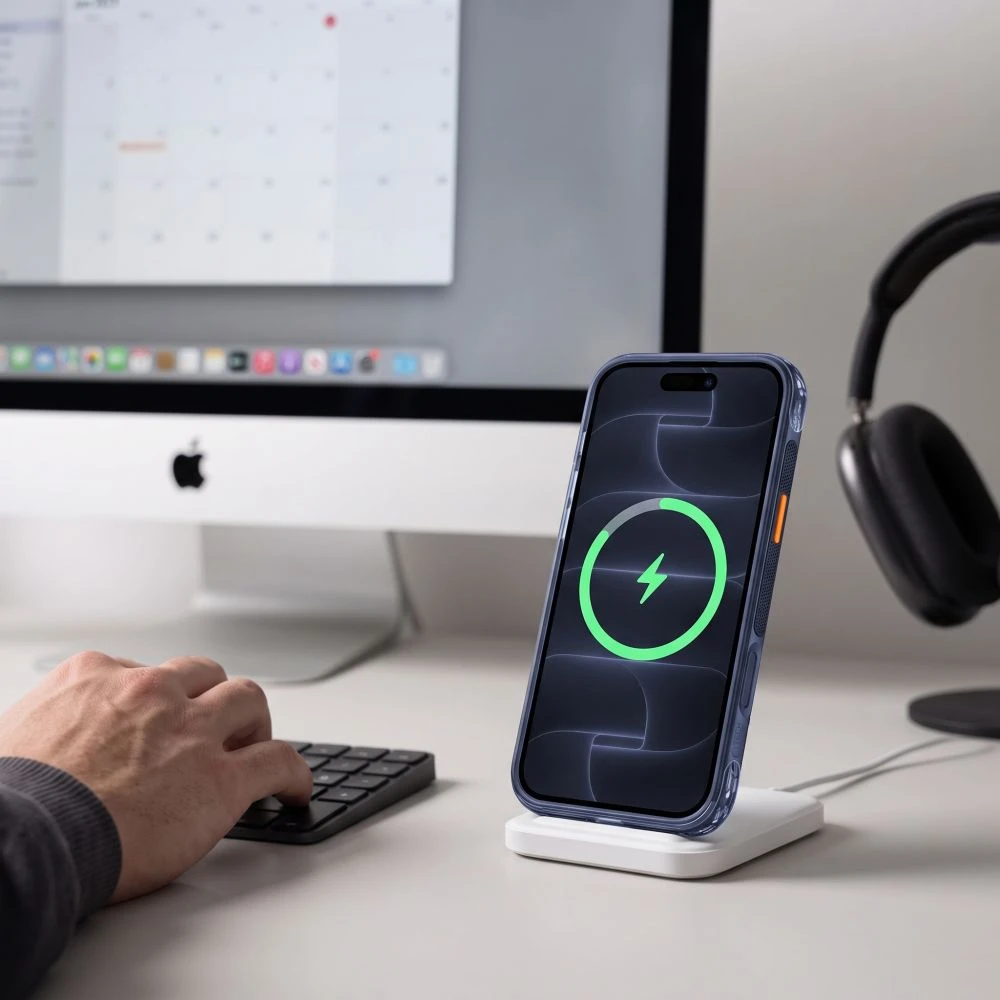 Dėklas Tech-Protect MAGAIR STAND MagSafe CC iPhone 17 PRO MAX / 18 PRO MAX MATINIS TAMSIAI MĖLYNAS