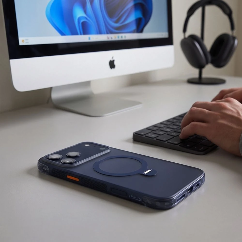 Dėklas Tech-Protect MAGAIR STAND MagSafe CC iPhone 17 PRO / 18 PRO MATINIS TAMSIAI MĖLYNAS