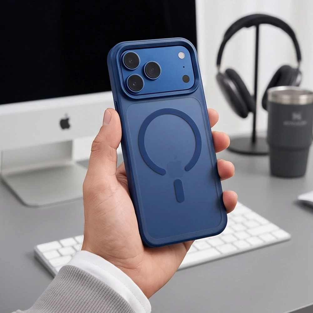 Dėklas Tech-Protect MagMat MagSafe CC iPhone 17 Pro Max / 18 Pro Max MATINIS TAMSIAI MĖLYNAS
