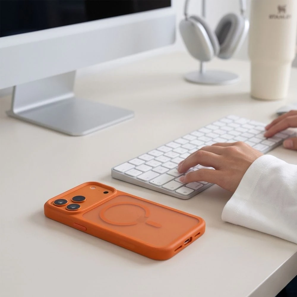 Dėklas Tech-Protect MagMat MagSafe CC iPhone 17 Pro / 18 Pro MATINIS COSMIC Oranžinis