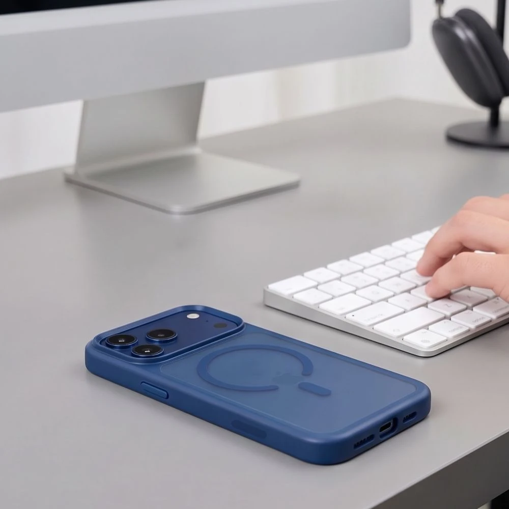 Dėklas Tech-Protect MagMat MagSafe CC iPhone 17 Pro Max / 18 Pro Max MATINIS TAMSIAI MĖLYNAS
