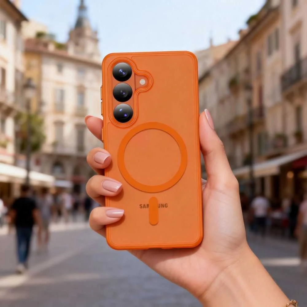 Dėklas Tech-Protect MagMat MagSafe Samsung Galaxy S26 Matte oranžinės spalvos