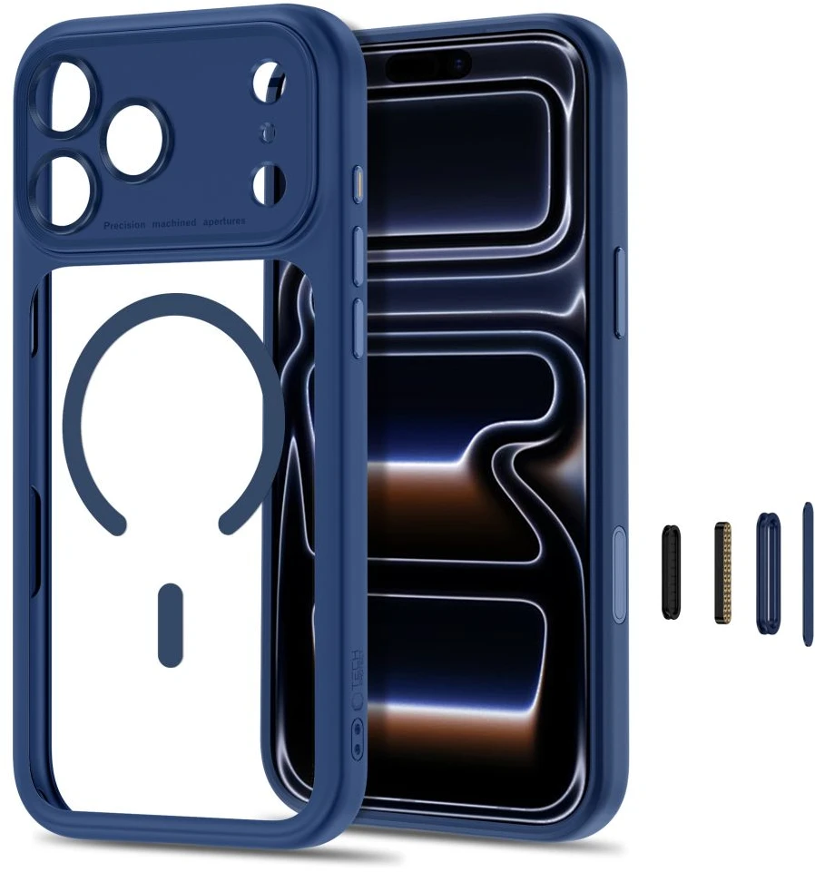 Dėklas Tech-Protect MAGPEAK MagSafe CC iPhone 17 Pro / 18 Pro TAMSIAI MĖLYNAS/SKAIDRUS