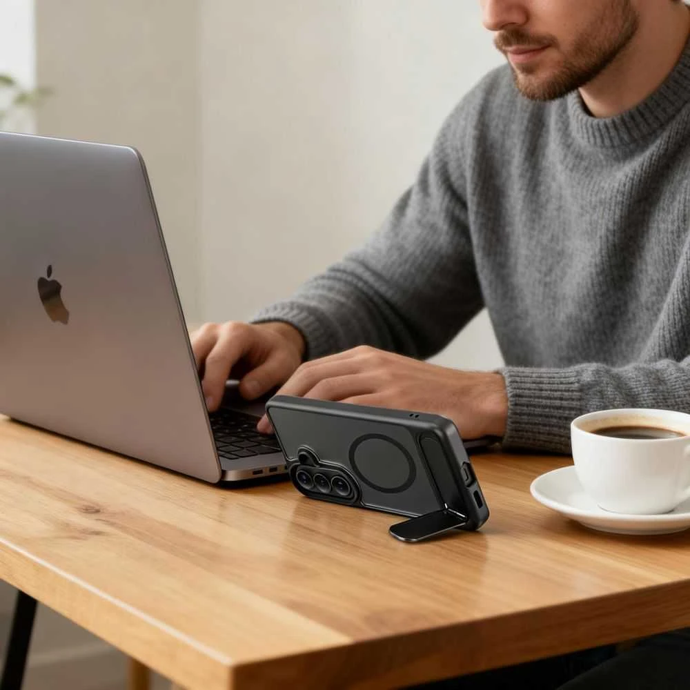 Dėklas Tech-Protect MagRack MagSafe Samsung Galaxy S26 Matte juodos spalvos