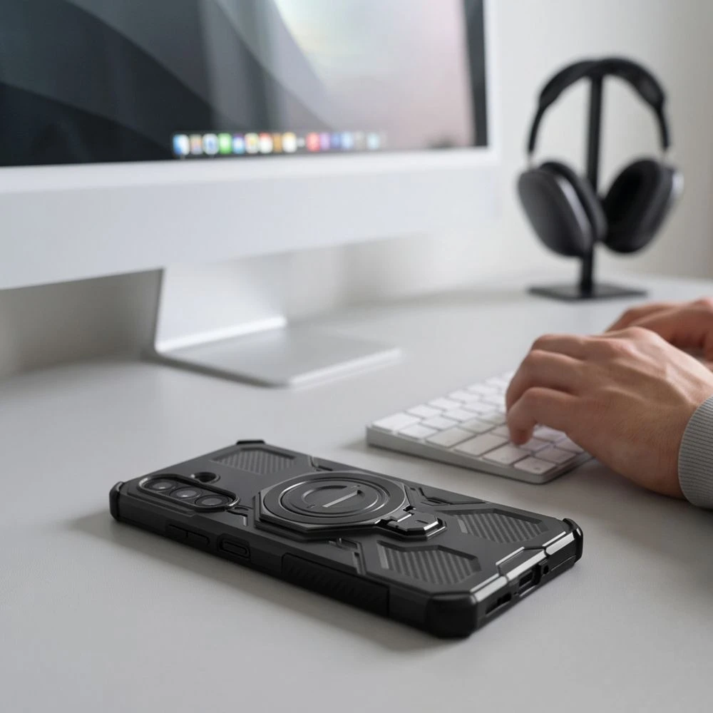 Dėklas TECH-PROTECT TACTICSTAND MagSafe Samsung Galaxy A17 / A18 4G / 5G MATINIS juodos spalvos