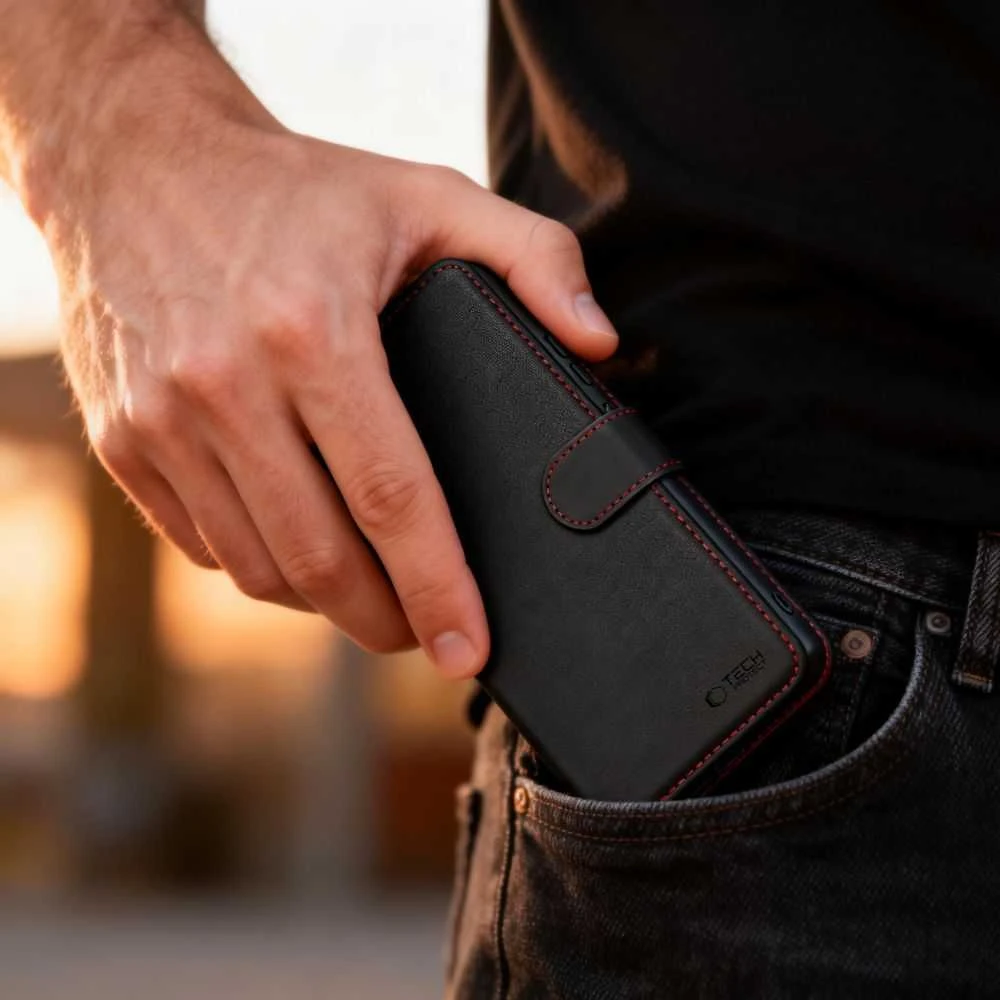 Dėklas Tech-Protect Wallet Samsung Galaxy A57 5G juodos spalvos/raudonos spalvos