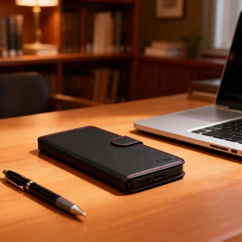 Dėklas Tech-Protect Wallet Samsung Galaxy A57 5G juodos spalvos/raudonos spalvos