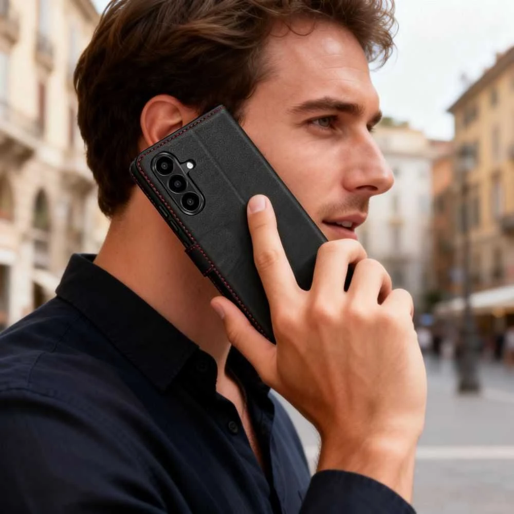 Dėklas Tech-Protect Wallet Samsung Galaxy A57 5G juodos spalvos/raudonos spalvos