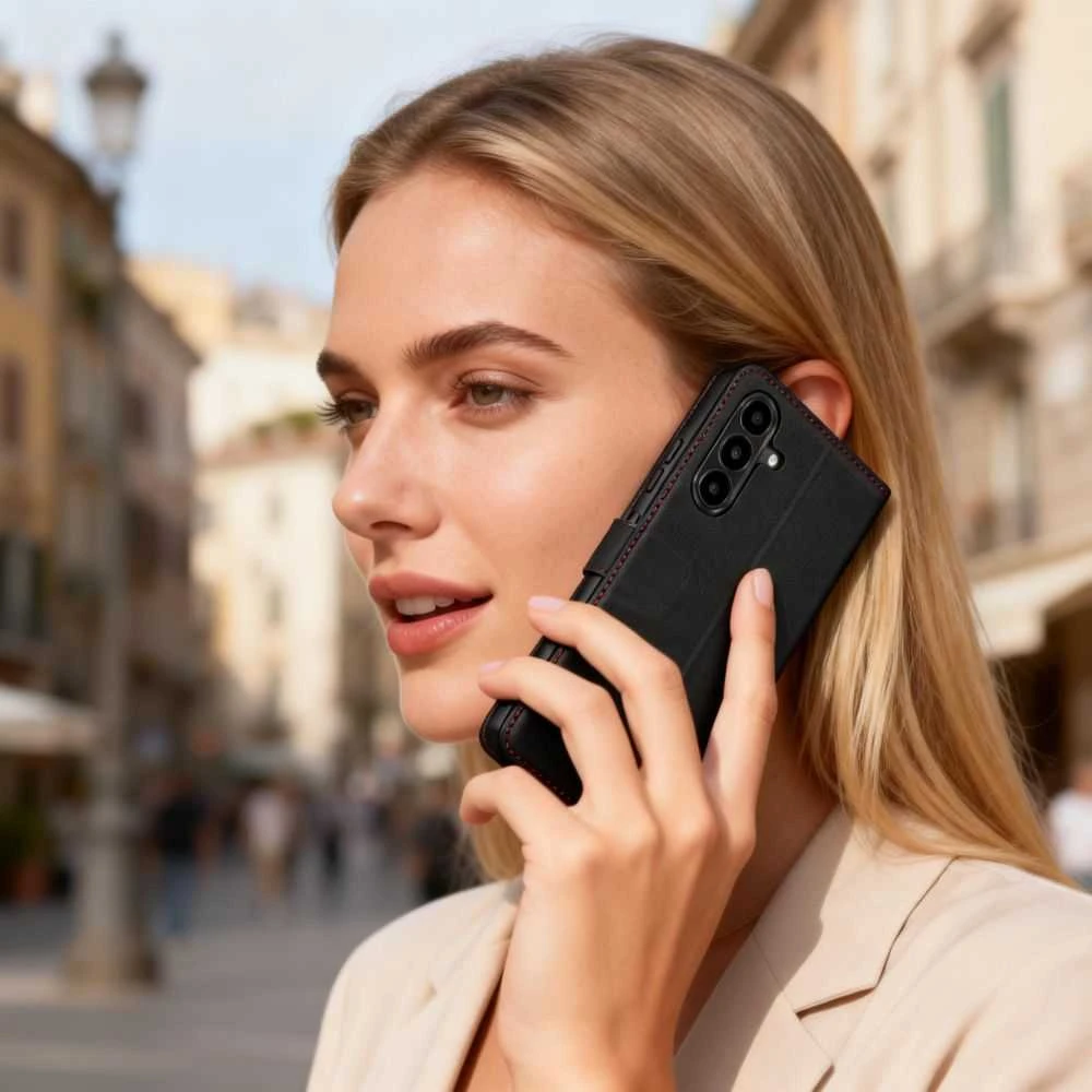 Dėklas Tech-Protect Wallet Samsung Galaxy A57 5G juodos spalvos/raudonos spalvos