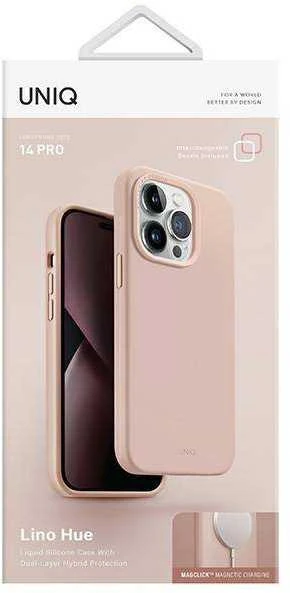 UNIQ dėklas Lino Hue Apple iPhone 14 Pro 6,1"Magclick Charging rožinės spalvos
