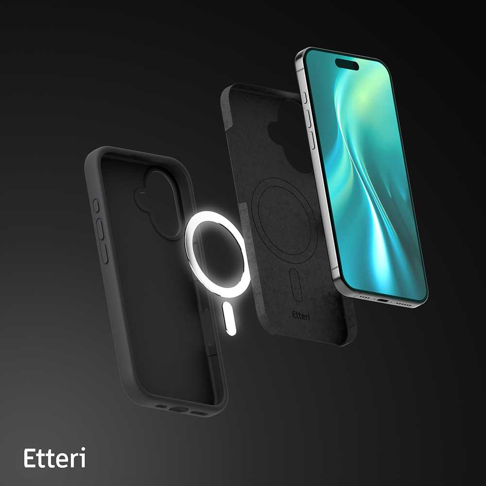Dėklas Telforceone Etteri Silicone Mag Apple iPhone 16 6,1" juodos spalvos