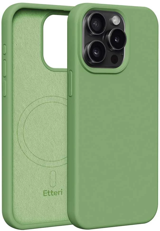 Dėklas Telforceone Etteri Silicone Mag Apple iPhone 15 Pro Max 6,7" šviesiai žalios spalvos
