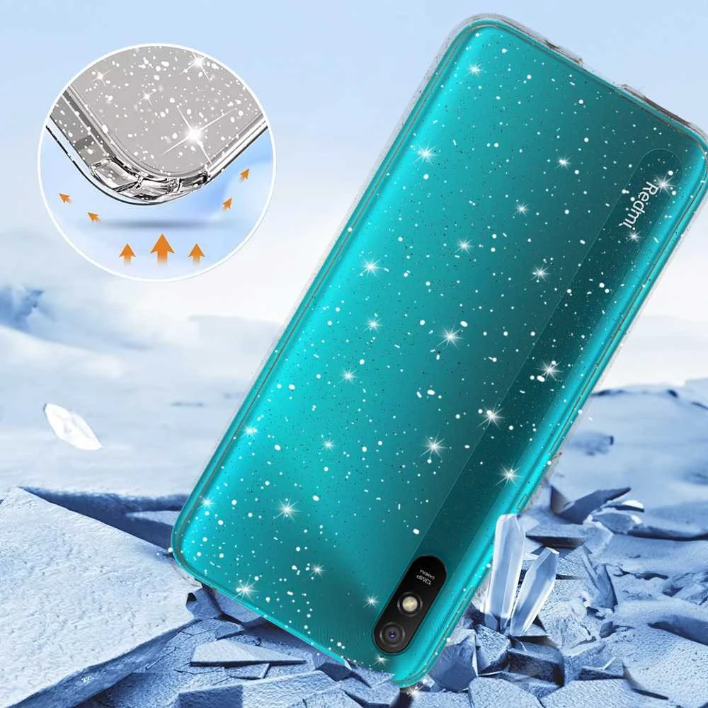 Dėklas Fusion Accessories Topt Crystal Glitter Case do Xiaomi Redmi 9A sidabro spalvos