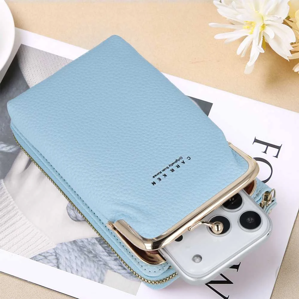 Dėklas Fusion Accessories Topt Knitted krepšys telefonui GCW01 mėlynos spalvos