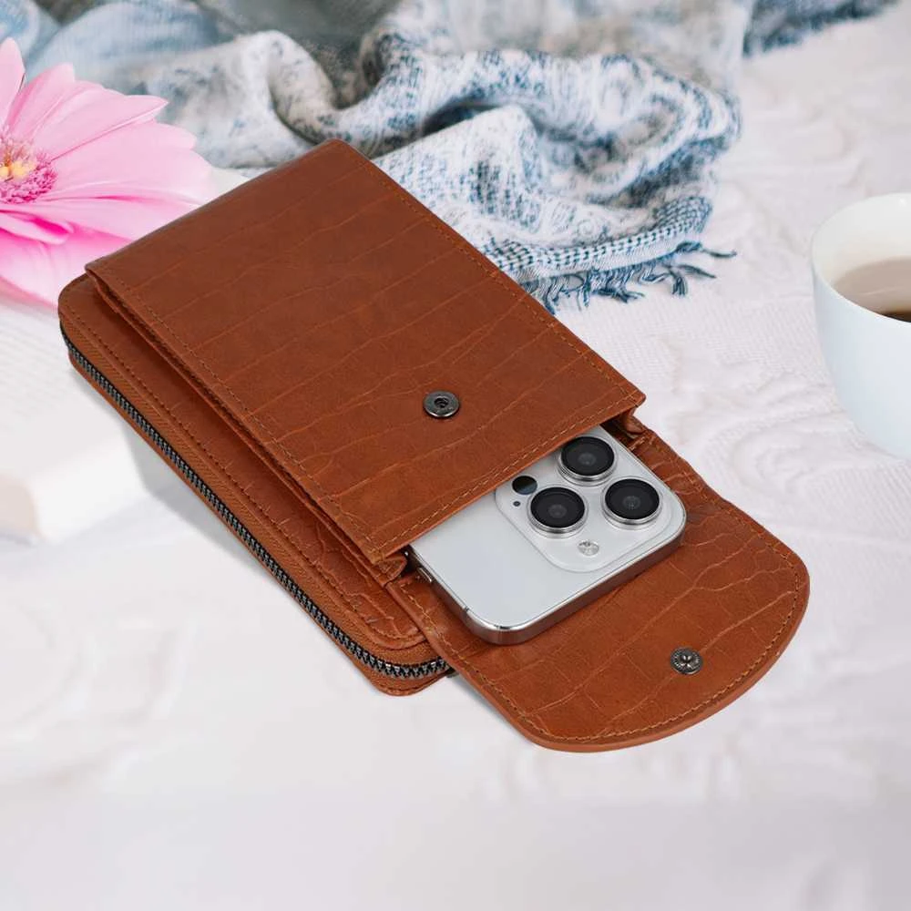 Dėklas Fusion Accessories Topt Knitted krepšys telefonui GCW12 rudos spalvos