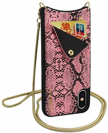 Dėklas Toptel Topt Krepšys telefonui – SNAKE Leather – Apple iPhone XS Max rožinės spalvos