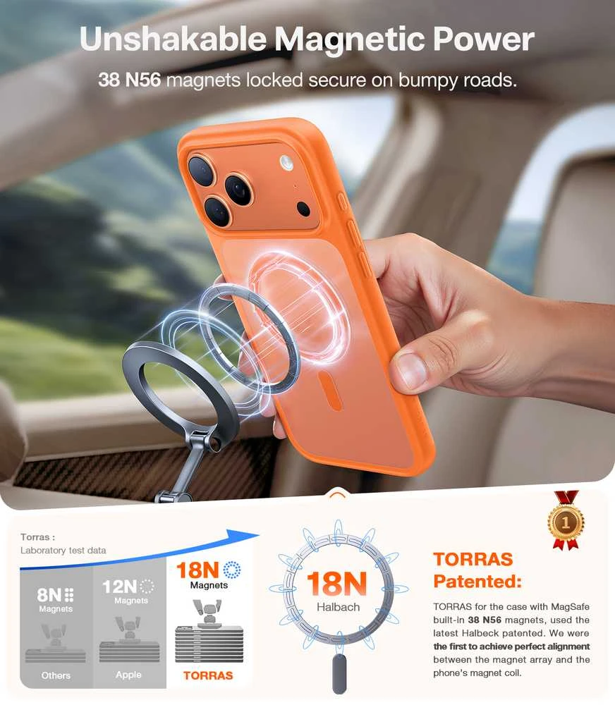 Dėklas Torras Guardian Magnetic, ryški oranžinė – iPhone 17 Pro Max