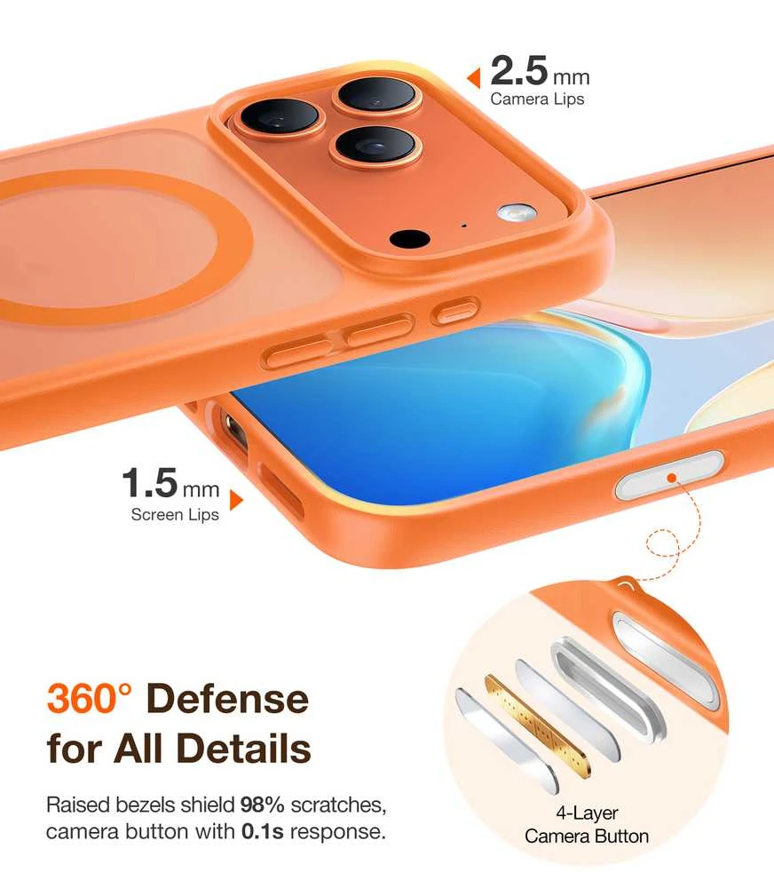 Dėklas Torras Guardian Magnetic — energinga oranžinė — iPhone 17 Pro