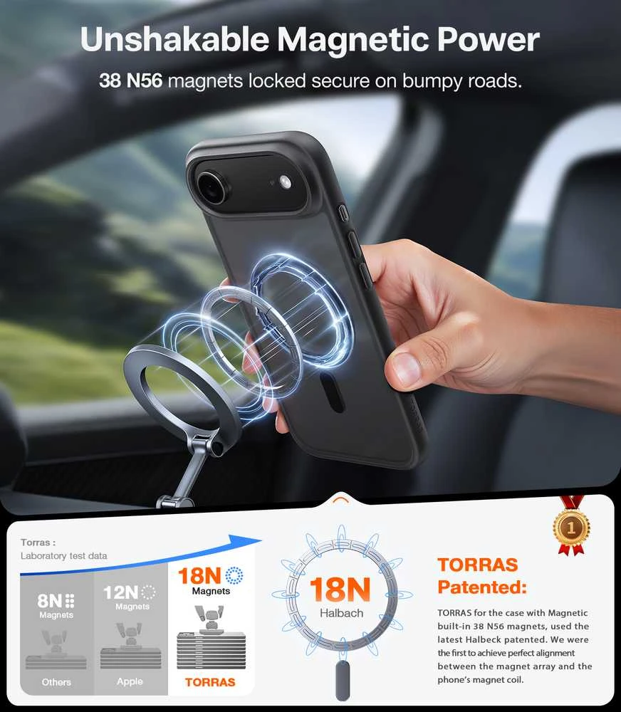 Dėklas Torras Guardian Magnetic, juodas — iPhone 17 Air
