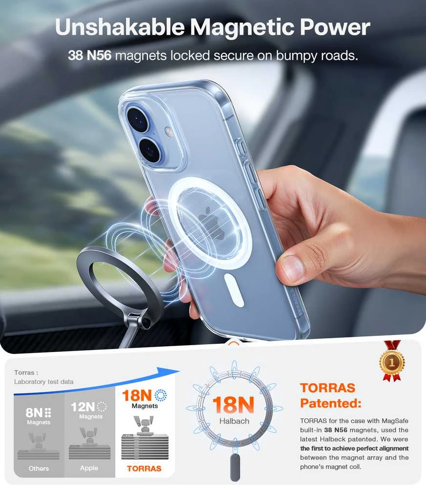 Dėklas Torras Guardian Magnetic, skaidrus – iPhone 17