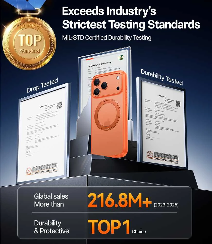 Dėklas Torras Ostand Pro, energinga oranžinė – iPhone 17 Pro